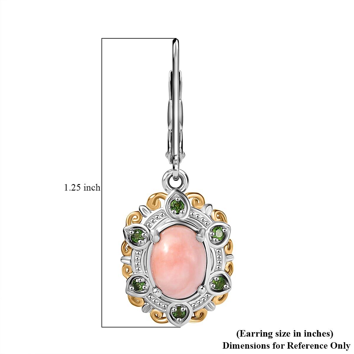 Karis Oregon Peach Opal and Chrome Diopside 2.00 ctw Floral Earrings In 18K YG Plated and Platinum Bond image number 5