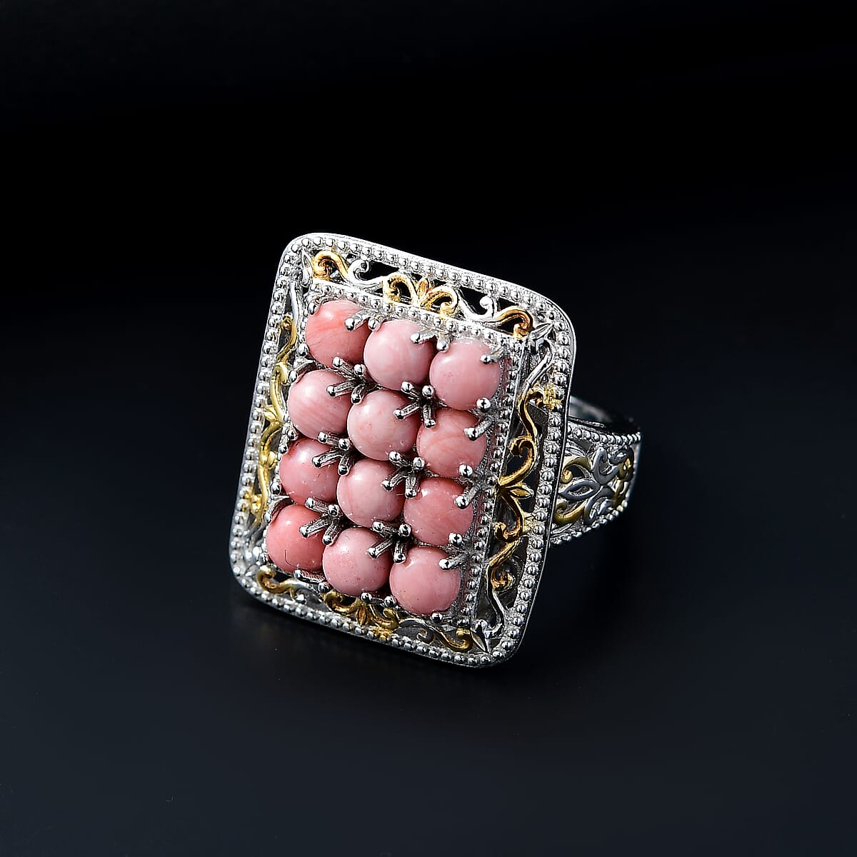 Karis Oregon Peach Opal 2.90 ctw Victorian Floral Ring in 18K YG Plated and Platinum Bond (Size 10.0) image number 1