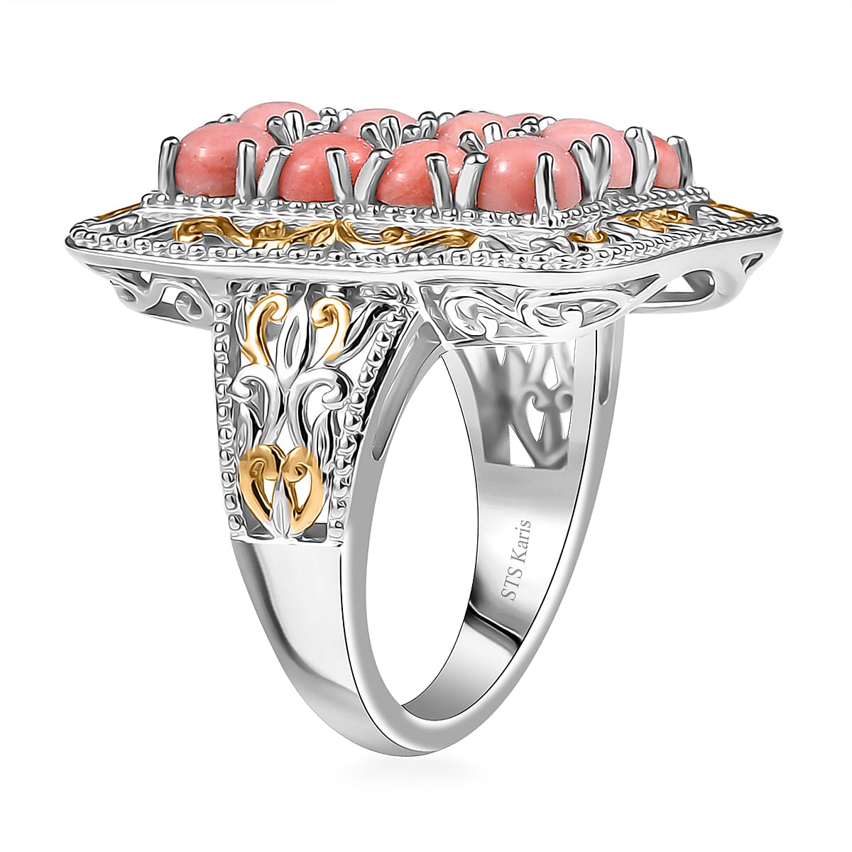 Karis Oregon Peach Opal 2.90 ctw Victorian Floral Ring in 18K YG Plated and Platinum Bond (Size 10.0) image number 3