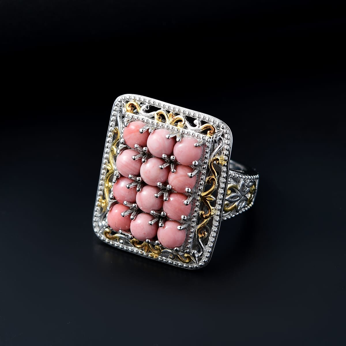 Karis Oregon Peach Opal 2.90 ctw Victorian Floral Ring in 18K YG Plated and Platinum Bond (Size 7.0) image number 1