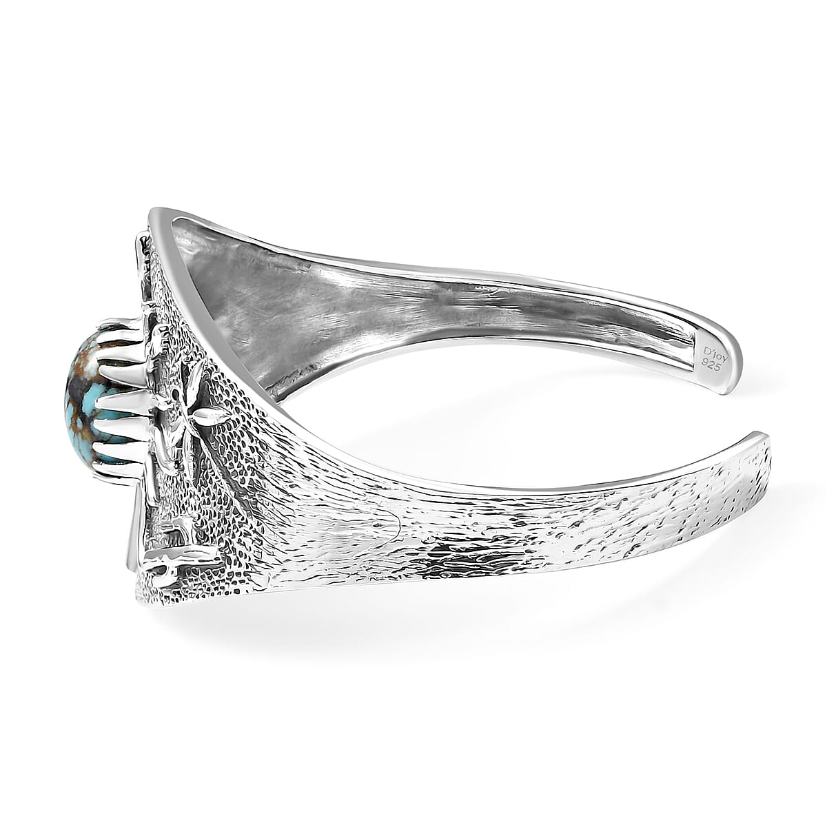 D'Joy Artisan Crafted Blue Moon Turquoise 8.25 ctw Cactus, Dragonfly and Sunflower Cuff Bracelet in Black Oxidized Sterling Silver (7.25 In) image number 3