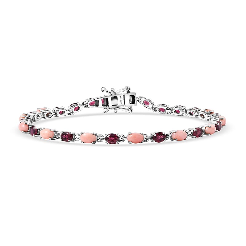 Karis Oregon Peach Opal and Orissa Rhodolite Garnet 6.20 ctw Bracelet in Platinum Bon (7.25 In)