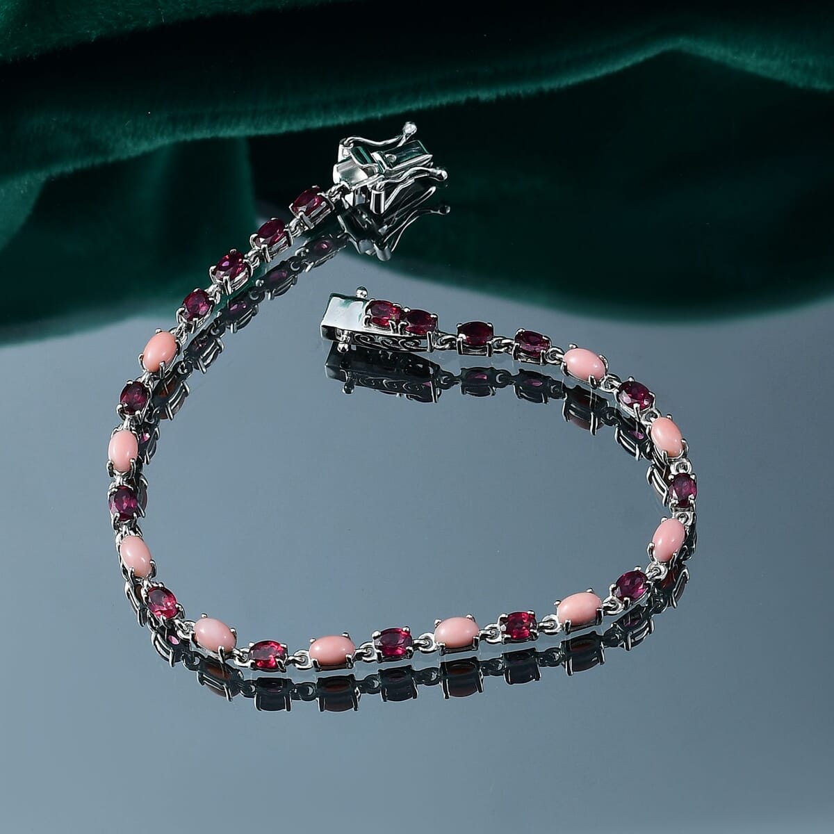 Karis Oregon Peach Opal and Orissa Rhodolite Garnet 6.20 ctw Bracelet in Platinum Bon (7.25 In) image number 1