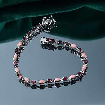 Karis Oregon Peach Opal and Orissa Rhodolite Garnet 6.20 ctw Bracelet in Platinum Bon (7.25 In)