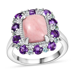 Karis Oregon Peach Opal and Multi Gemstone 3.50 ctw Floral Ring in Platinum Bond (Size 7.0) (Del. in 10-12 Days)