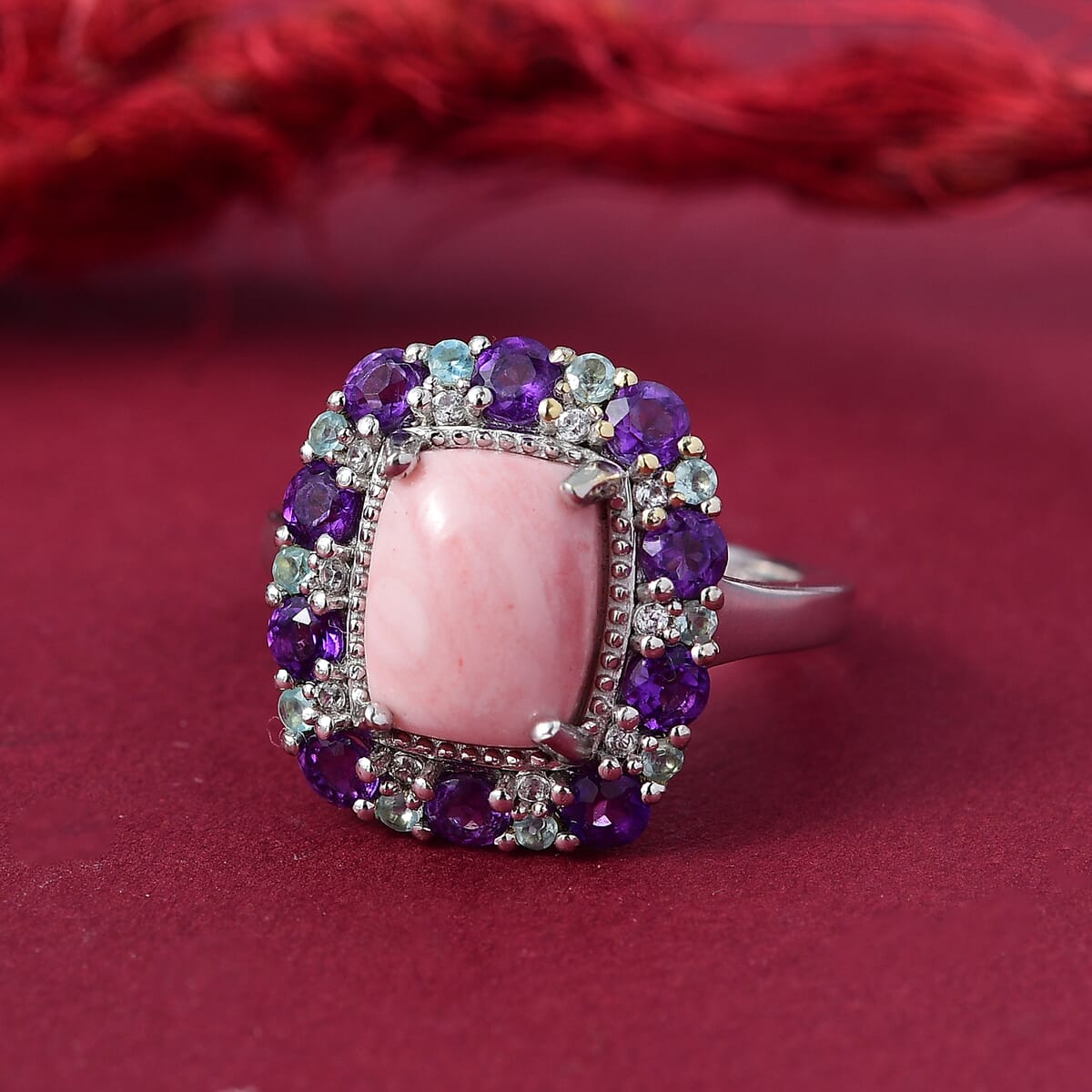 Karis Oregon Peach Opal and Multi Gemstone 3.50 ctw Floral Ring in Platinum Bond (Size 7.0) image number 1