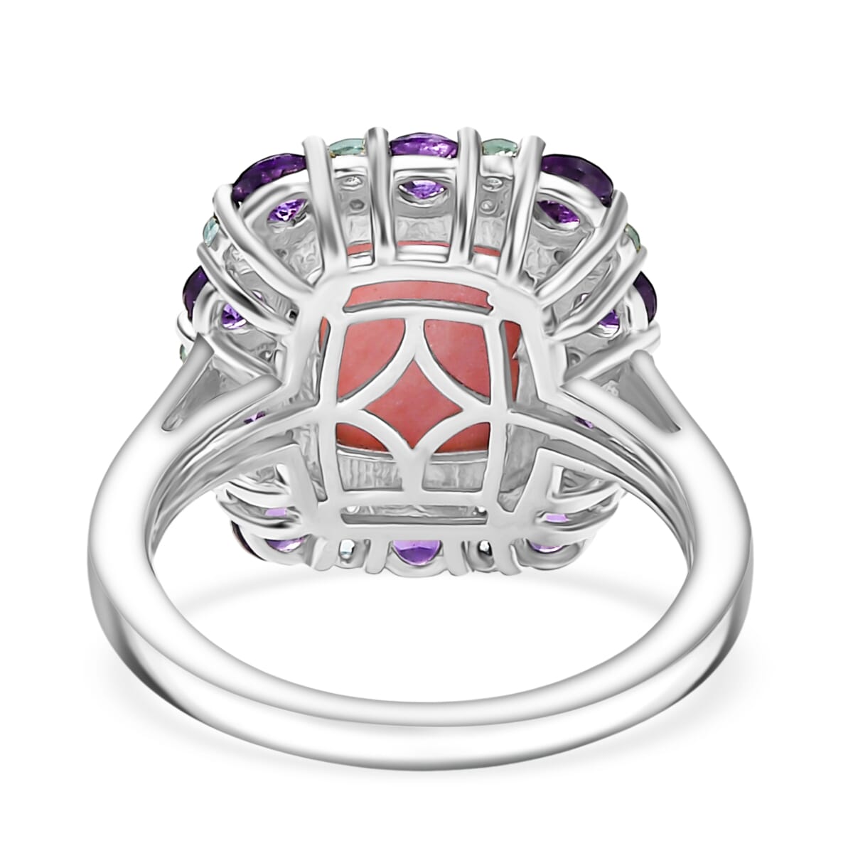Karis Oregon Peach Opal and Multi Gemstone 3.50 ctw Floral Ring in Platinum Bond (Size 7.0) image number 4