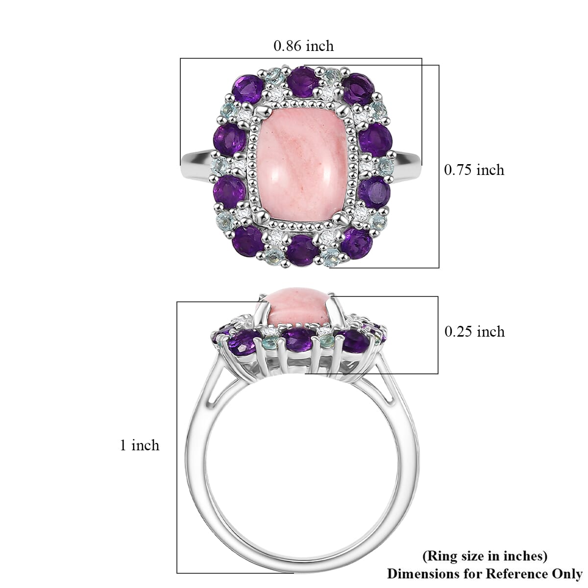 Karis Oregon Peach Opal and Multi Gemstone 3.50 ctw Floral Ring in Platinum Bond (Size 7.0) image number 5