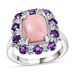 Karis Oregon Peach Opal and Multi Gemstone 3.50 ctw Floral Ring in Platinum Bond (Size 8.0)