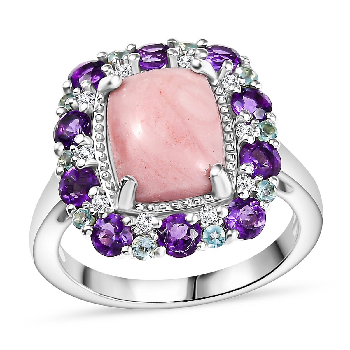 Karis Oregon Peach Opal and Multi Gemstone 3.50 ctw Floral Ring in Platinum Bond (Size 9.0) image number 0