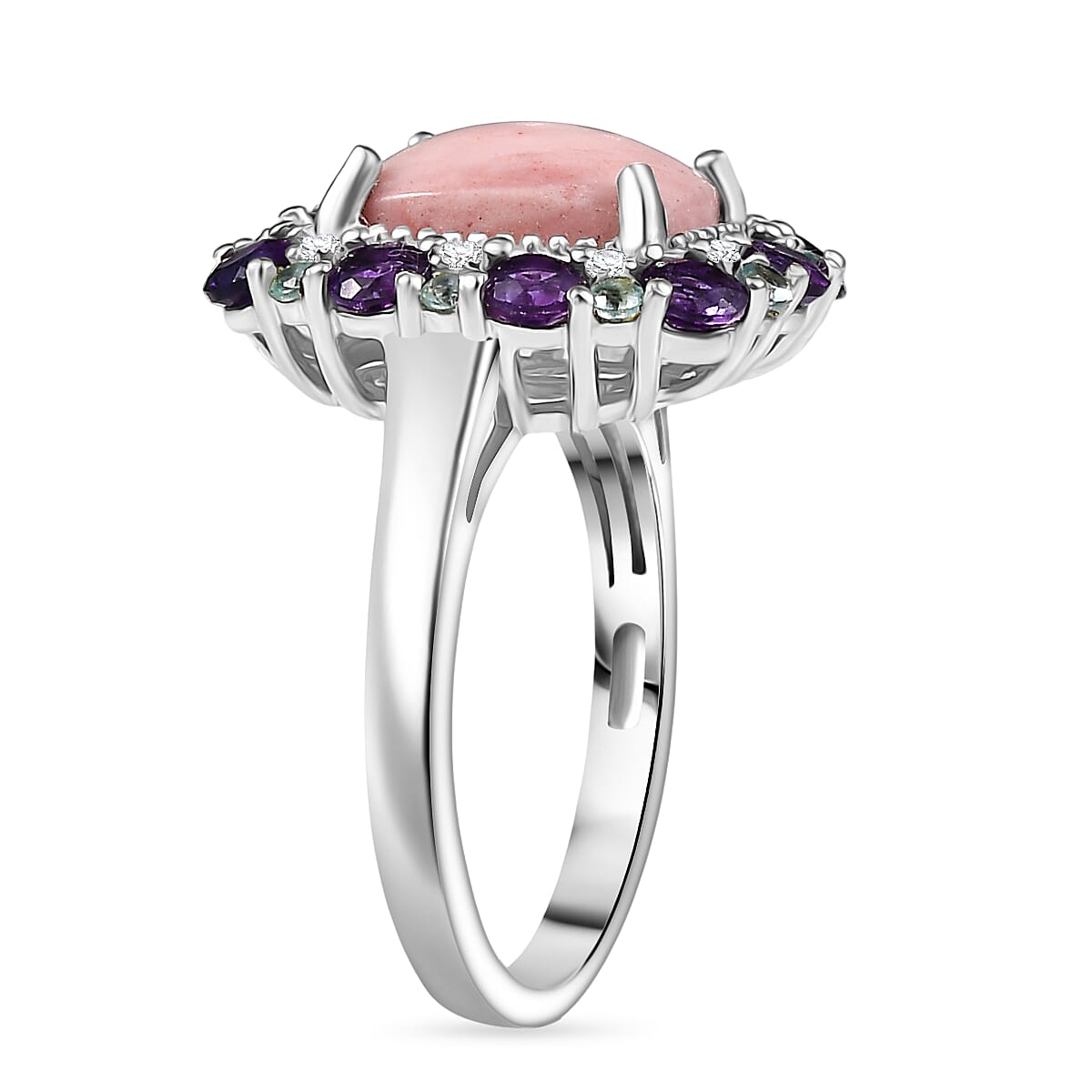 Karis Oregon Peach Opal and Multi Gemstone 3.50 ctw Floral Ring in Platinum Bond (Size 9.0) image number 3