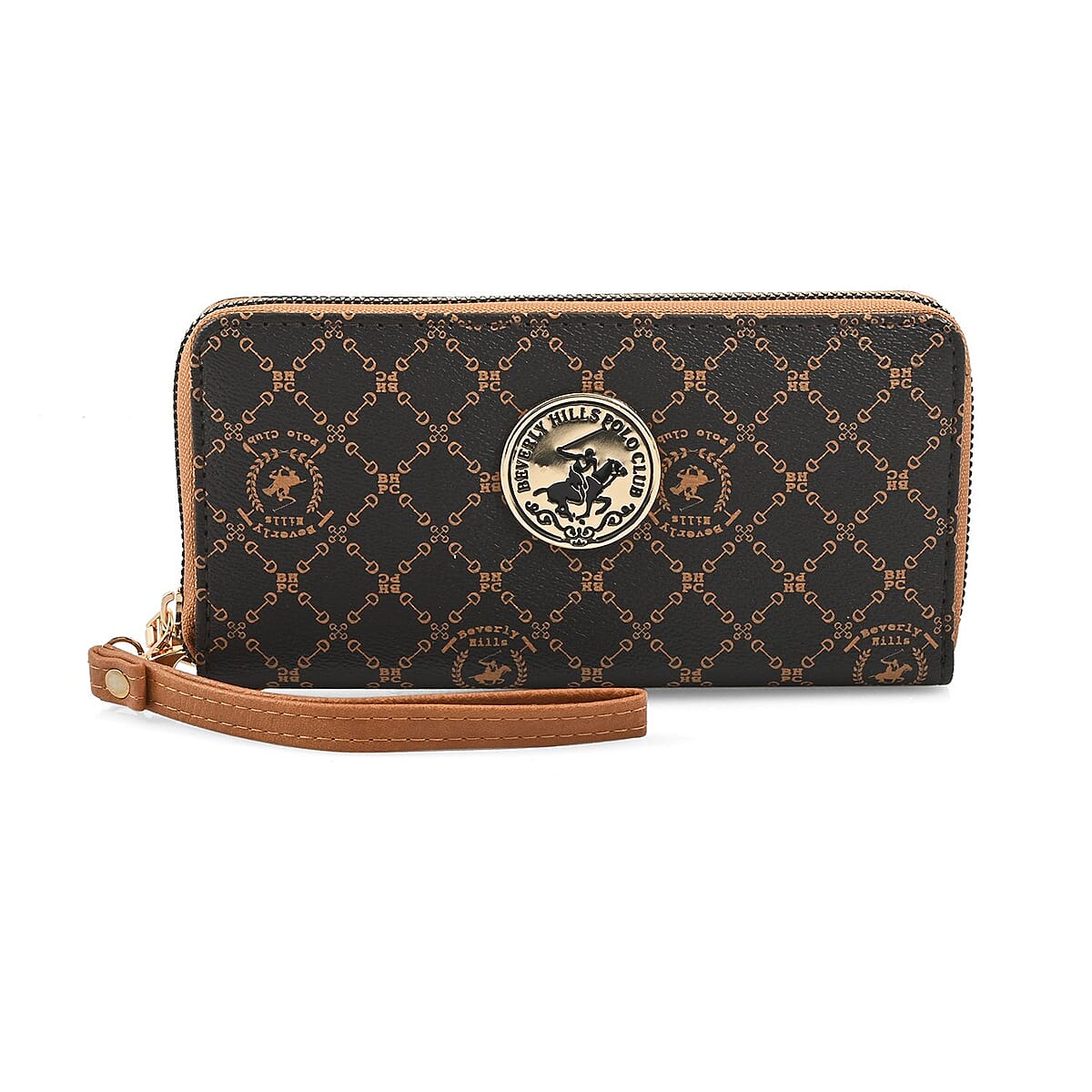 Beverly Hills Polo Club Brown Logo & Link Pattern Vegan Leather Wristlet Wallet image number 0