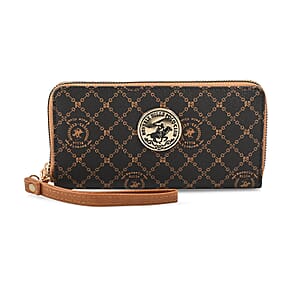 Beverly Hills Polo Club Brown Logo & Link Pattern Vegan Leather Wristlet Wallet