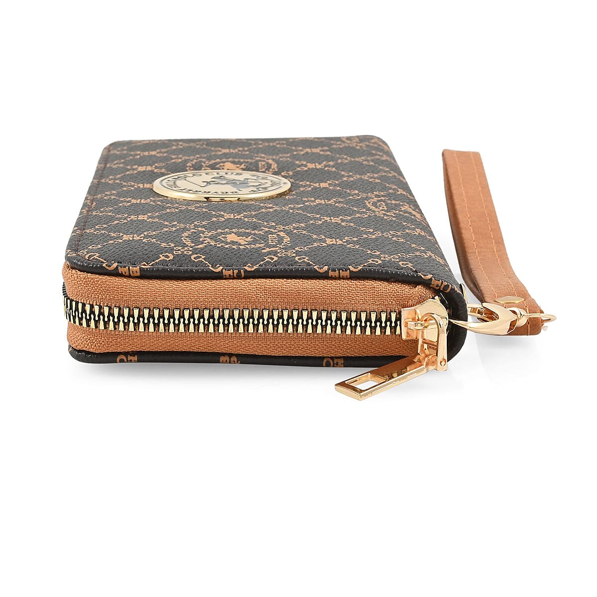 Beverly Hills Polo Club Brown Logo & Link Pattern Vegan Leather Wristlet Wallet image number 1