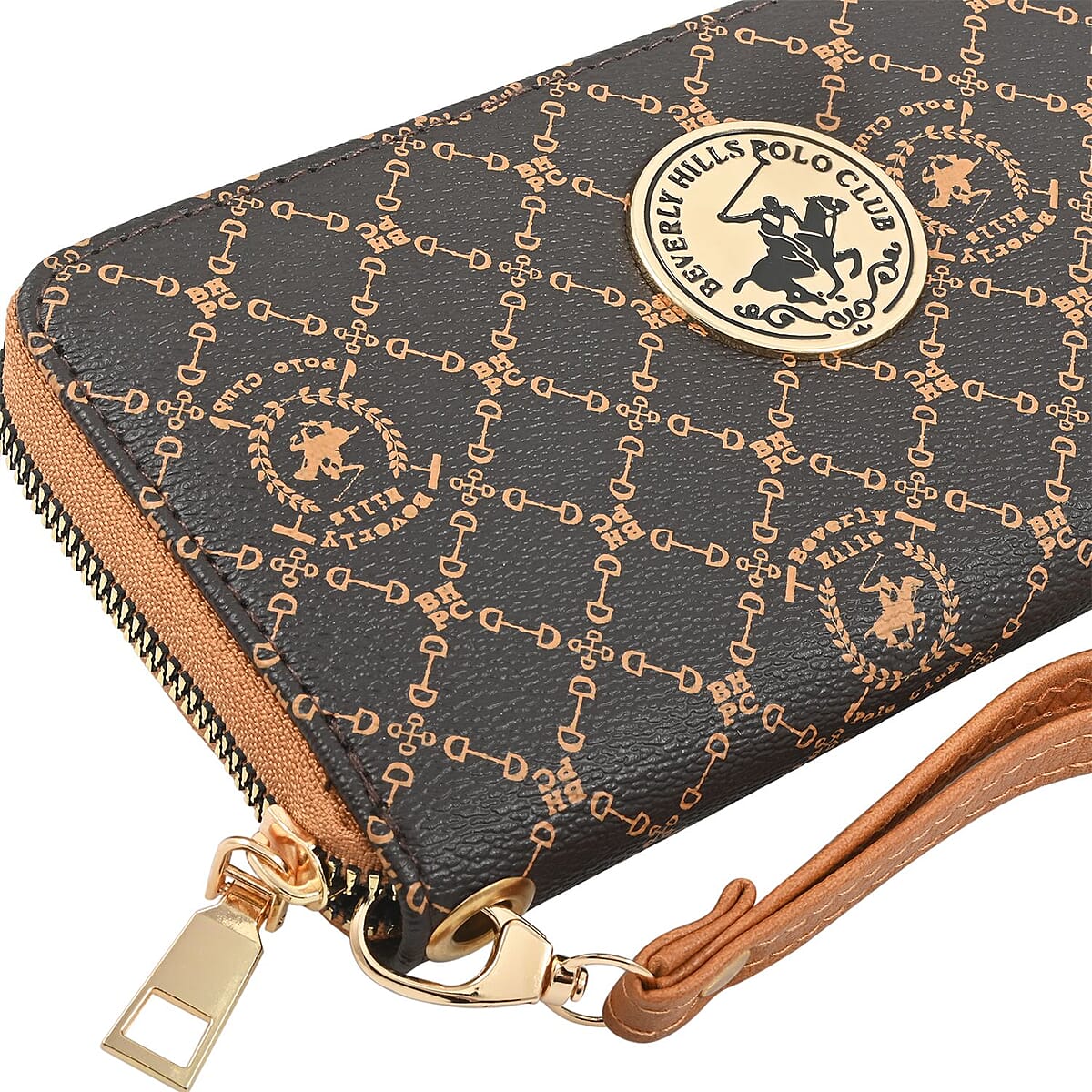 Beverly Hills Polo Club Brown Logo & Link Pattern Vegan Leather Wristlet Wallet image number 3