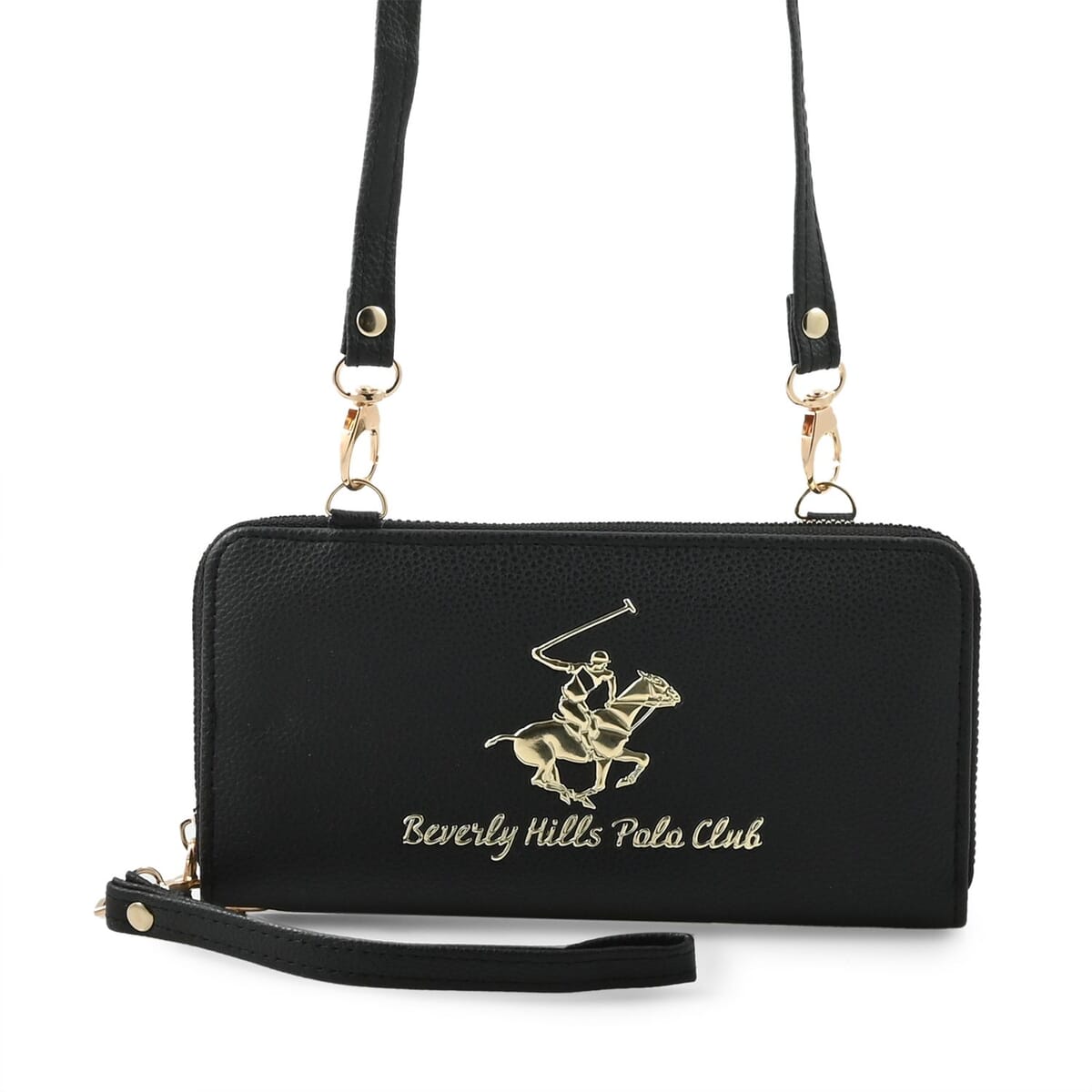 Beverly Hills Polo Club Black Vegan Leather Wristlet Wallet or Crossbody Bag image number 1