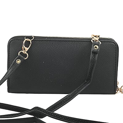 Beverly Hills Polo Club Black Vegan Leather Wristlet Wallet or Crossbody Bag