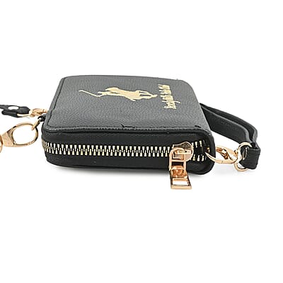 Beverly Hills Polo Club Black Vegan Leather Wristlet Wallet or Crossbody Bag