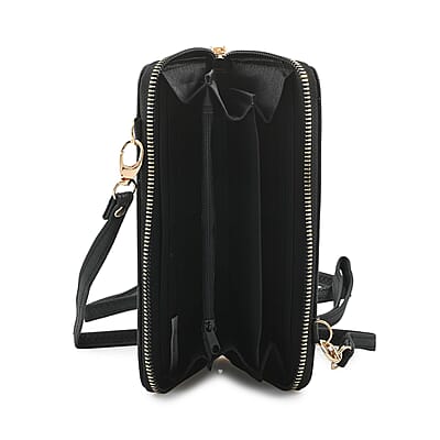 Beverly Hills Polo Club Black Vegan Leather Wristlet Wallet or Crossbody Bag