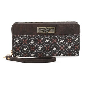 Beverly Hills Polo Club Brown Logo & Link Pattern Vegan Leather Wristlet Wallet (7.5x4x1)