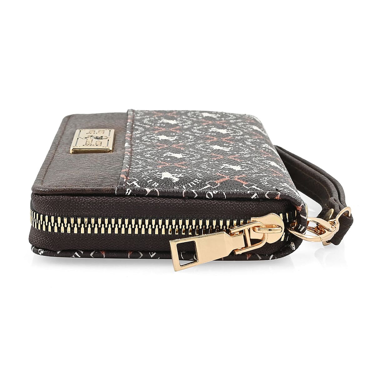 Beverly Hills Polo Club Brown Logo & Link Pattern Vegan Leather Wristlet Wallet (7.5x4x1) image number 1