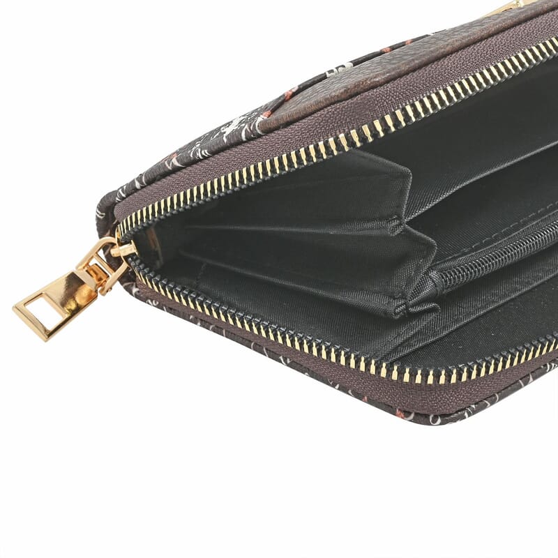 Beverly Hills Polo Club Brown Logo & Link Pattern Vegan Leather Wristlet Wallet (7.5x4x1)
