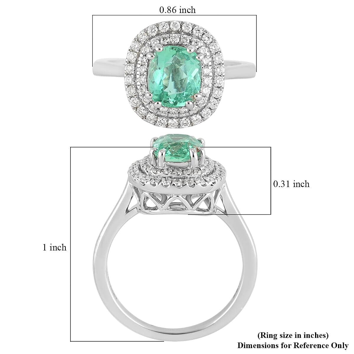 Certified & Appraised Rhapsody AAAA Boyaca Colombian Emerald and E-F VS Diamond 1.40 ctw Double Halo Ring in 950 Platinum (Size 6.5) 6.90 Grams  image number 5
