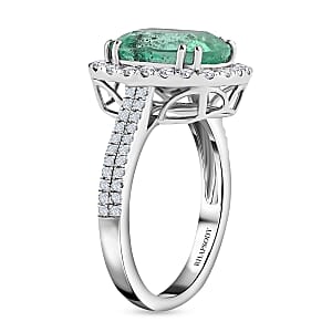 Rhapsody AAAA Boyaca Colombian Emerald and E-F VS Diamond 4.60 ctw Halo Ring in 950 Platinum (Size 7.5) 7.50 Grams 