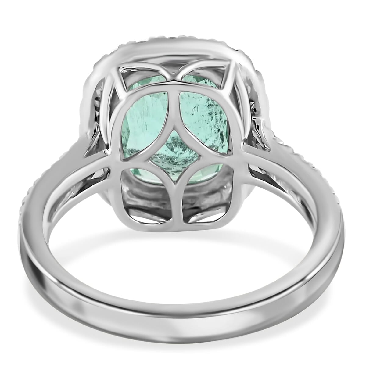 Rhapsody AAAA Boyaca Colombian Emerald and E-F VS Diamond 4.60 ctw Halo Ring in 950 Platinum (Size 8.0) 7.50 Grams  image number 4