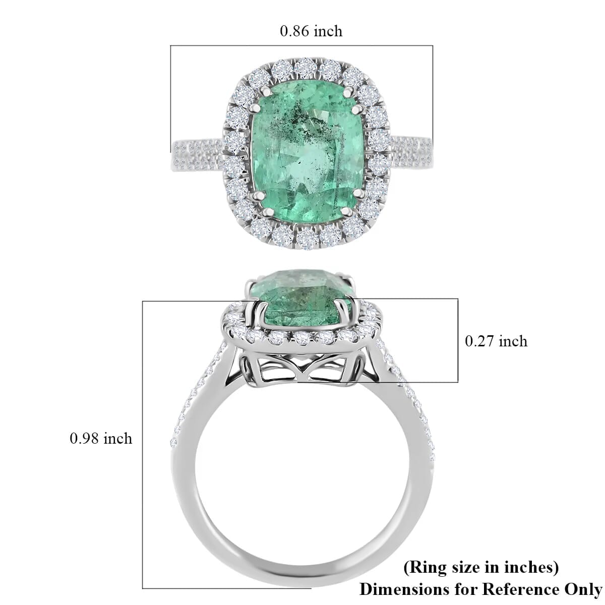 Rhapsody AAAA Boyaca Colombian Emerald and E-F VS Diamond 4.60 ctw Halo Ring in 950 Platinum (Size 8.0) 7.50 Grams  image number 5