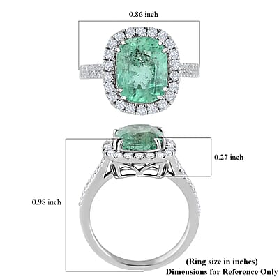 Rhapsody AAAA Boyaca Colombian Emerald and E-F VS Diamond 4.60 ctw Halo Ring in 950 Platinum (Size 8.0) 7.50 Grams