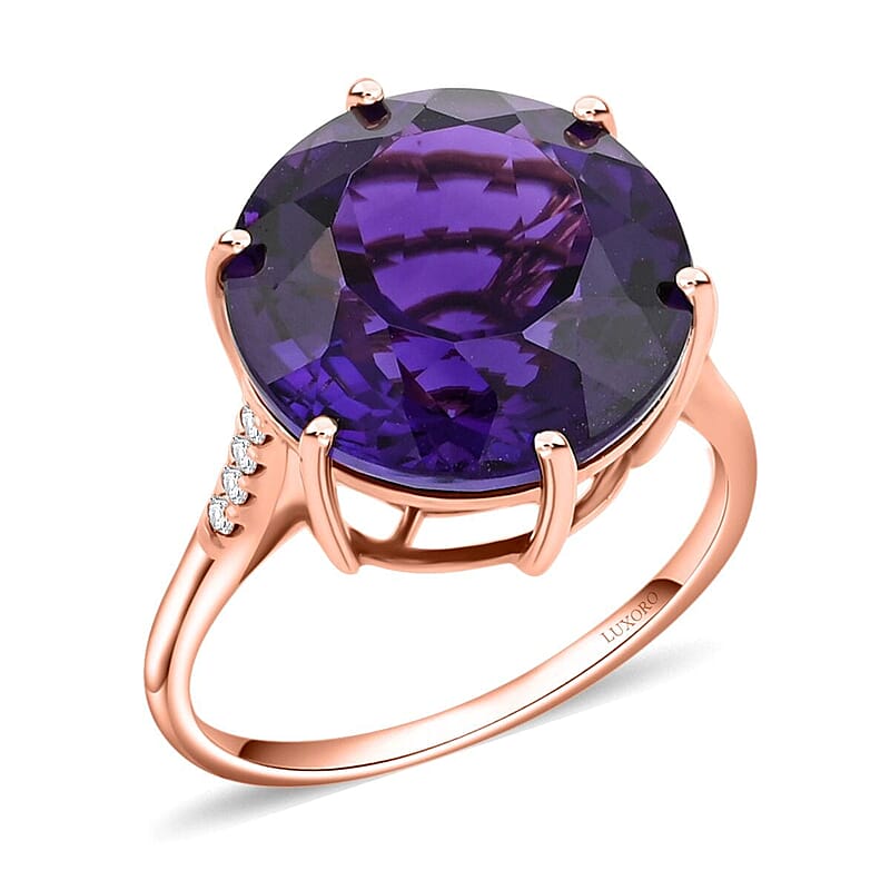 Luxoro AAA Lusaka Amethyst, Diamond Ring in 10K Rose Gold 9.70 ctw (Size 5.0)