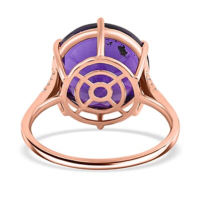 Luxoro AAA Lusaka Amethyst, Diamond Ring in 10K Rose Gold 9.70 ctw (Size 5.0)