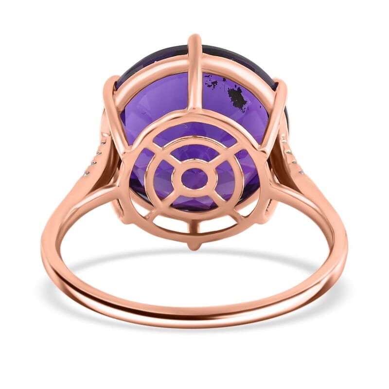 Luxoro AAA Lusaka Amethyst, Diamond Ring in 10K Rose Gold 9.70 ctw (Size 5.0)