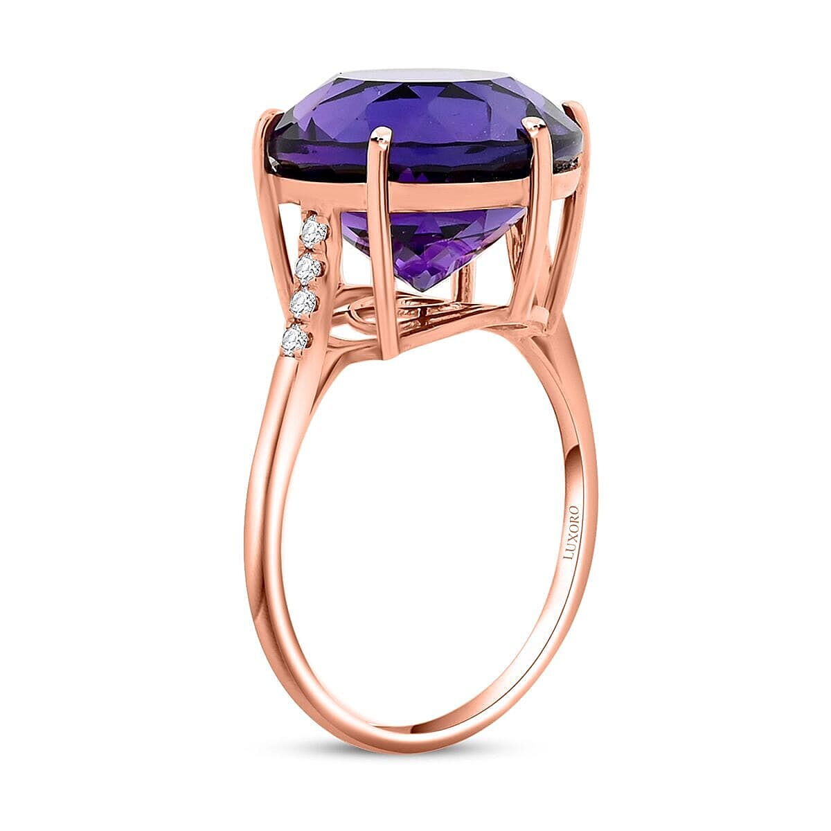 Luxoro AAA Lusaka Amethyst and G-H I2 Diamond 9.70 ctw Ring in 10K Rose Gold (Size 6.5) image number 3