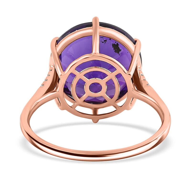 Luxoro AAA Lusaka Amethyst, Diamond Ring in 10K Rose Gold 9.70 ctw (Size 6.5)