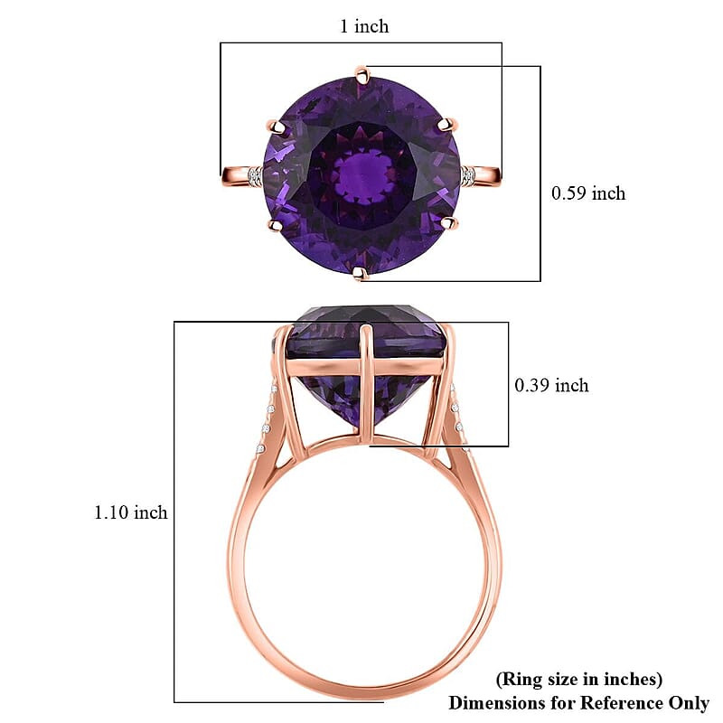 Luxoro AAA Lusaka Amethyst, Diamond Ring in 10K Rose Gold 9.70 ctw (Size 6.5)