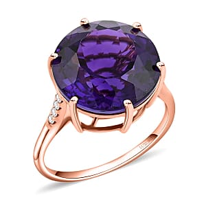 Luxoro AAA Lusaka Amethyst and G-H I2 Diamond 9.70 ctw Ring in 10K Rose Gold (Size 7.5)