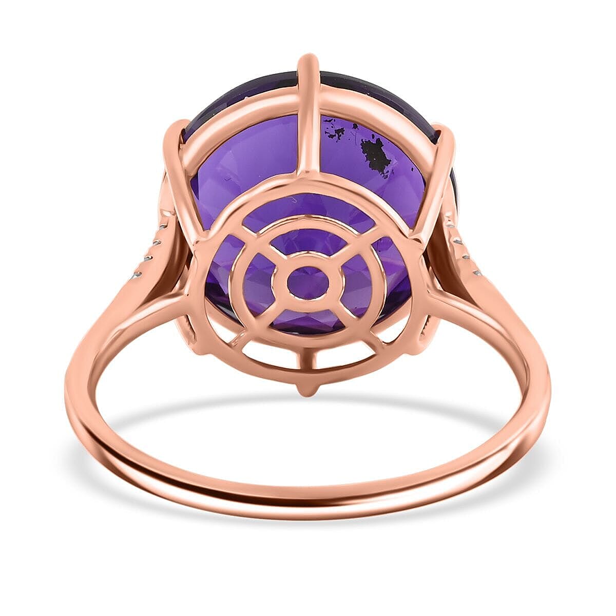 Luxoro AAA Lusaka Amethyst and G-H I2 Diamond 9.70 ctw Ring in 10K Rose Gold (Size 7.5) image number 4
