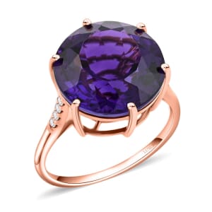Luxoro AAA Lusaka Amethyst and G-H I2 Diamond 9.70 ctw Ring in 10K Rose Gold (Size 8.5)