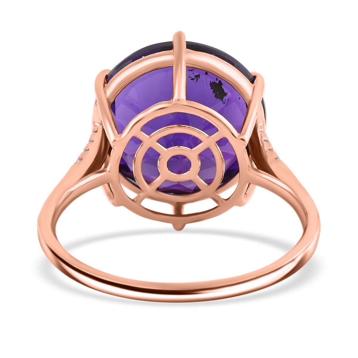 Luxoro AAA Lusaka Amethyst and G-H I2 Diamond 9.70 ctw Ring in 10K Rose Gold (Size 9.5) image number 4