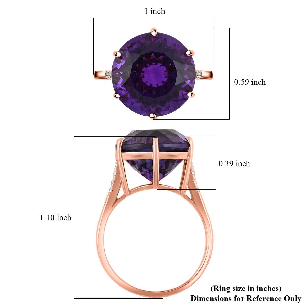 Luxoro AAA Lusaka Amethyst and G-H I2 Diamond 9.70 ctw Ring in 10K Rose Gold (Size 9.5) image number 5