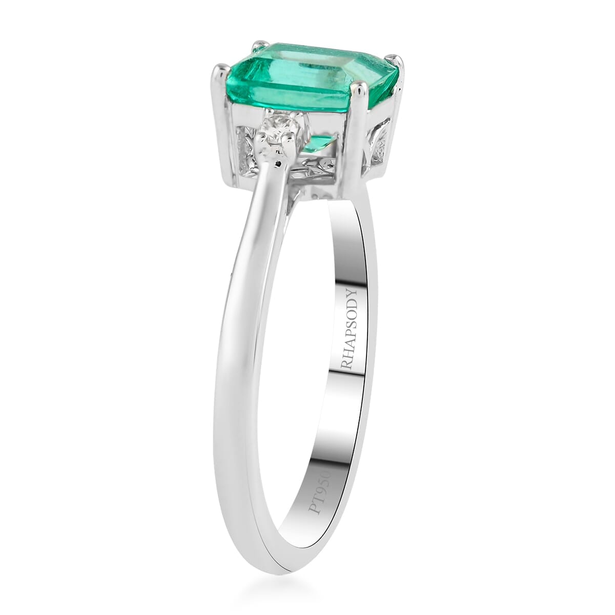 Certified & Appraised Rhapsody AAAA Boyaca Colombian Emerald and E-F VS Diamond 1.70 ctw Ring in 950 Platinum (Size 8.0) 4.65 Grams image number 3