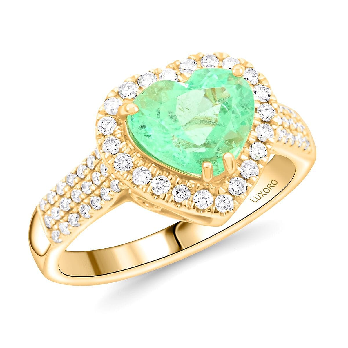 Certified & Appraised Luxoro AAA Boyaca Colombian Emerald and I2 Diamond 2.00 ctw Ring in 14K Yellow Gold (Size 8.5) 4.50 Grams image number 0