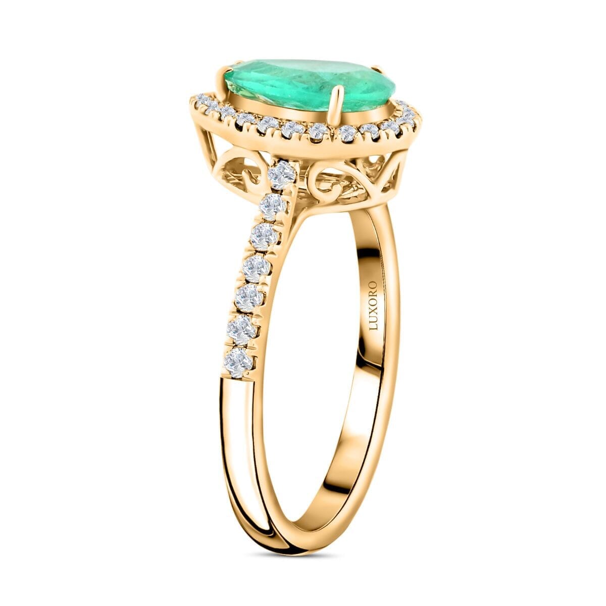 Certified & Appraised Luxoro AAA Boyaca Colombian Emerald and I2 Diamond 1.50 ctw Ring in 14K Yellow Gold (Size 8) image number 3