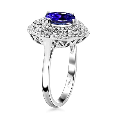 Certified and Appraised Rhapsody AAAA Tanzanite, Diamond Floral Ring in 950 Platinum 3.96 ctw (Size 5.0)