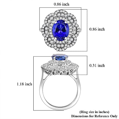 Certified and Appraised Rhapsody AAAA Tanzanite, Diamond Floral Ring in 950 Platinum 3.96 ctw (Size 5.0)