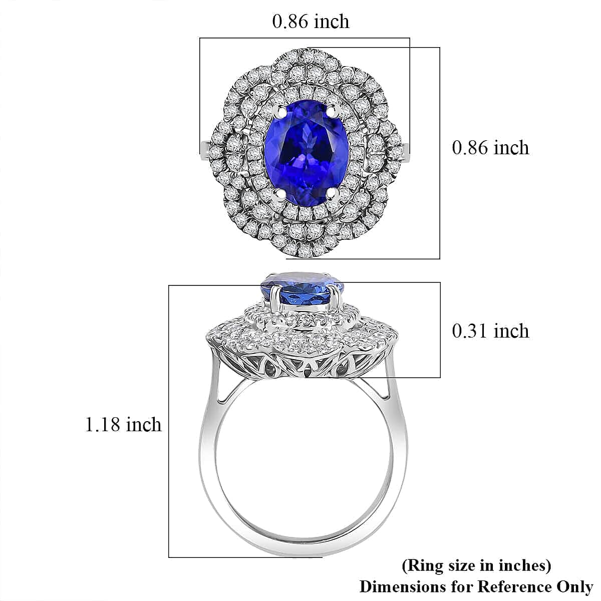 Certified and Appraised Rhapsody AAAA Tanzanite and E-F VS Diamond 3.96 ctw Floral Ring in 950 Platinum (Size 6.5) 8.65 Grams  image number 5