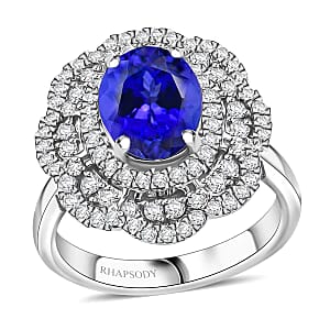 Certified and Appraised Rhapsody AAAA Tanzanite and E-F VS Diamond 3.96 ctw Floral Ring in 950 Platinum (Size 7.5) 8.65 Grams 