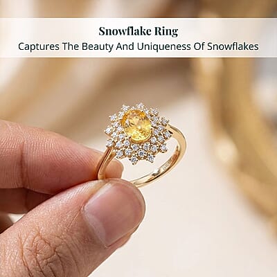 AAA Madagascar Yellow Sapphire and Luxuriant Lab Grown Diamond (SI) 2.15 ctw Snowflake Ring in 10K Yellow Gold (Size 5.0)